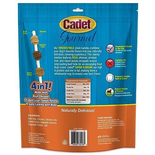 Cadet Gourmet Shish Kabob Dog Chews for Small Dogs, Rawhide Treats with Chicken, Duck and Sweet Potato, Healthy & Natural Beef H