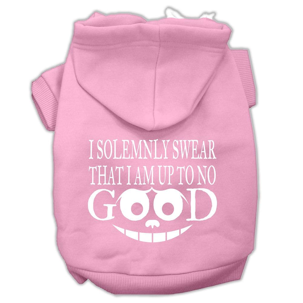 Pet Dog & Cat Hoodie Screen Printed, 'I Solemnly Swear That I Am Up To No Good' Light Pink Md (6-10 Lbs.)