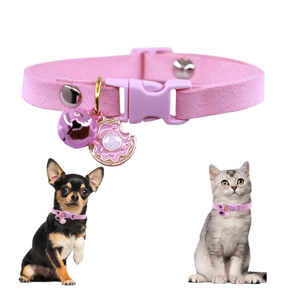 Pink Xsmall Dog Collar With Bells,Puppy Collar Girls Cute Cat Collars With Bells For Xxs Xs Small Tiny Female Dogs Pet Kitten An
