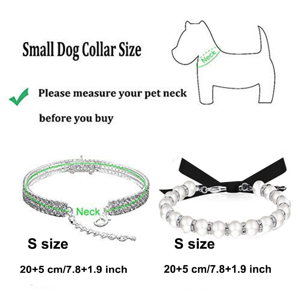 WoYous Rhinestones Dog Collar and Pearl Dog Necklace Set, Adjustable Neck Strap Bling Full Diamond Crystal Cute Pearl Dog Collar