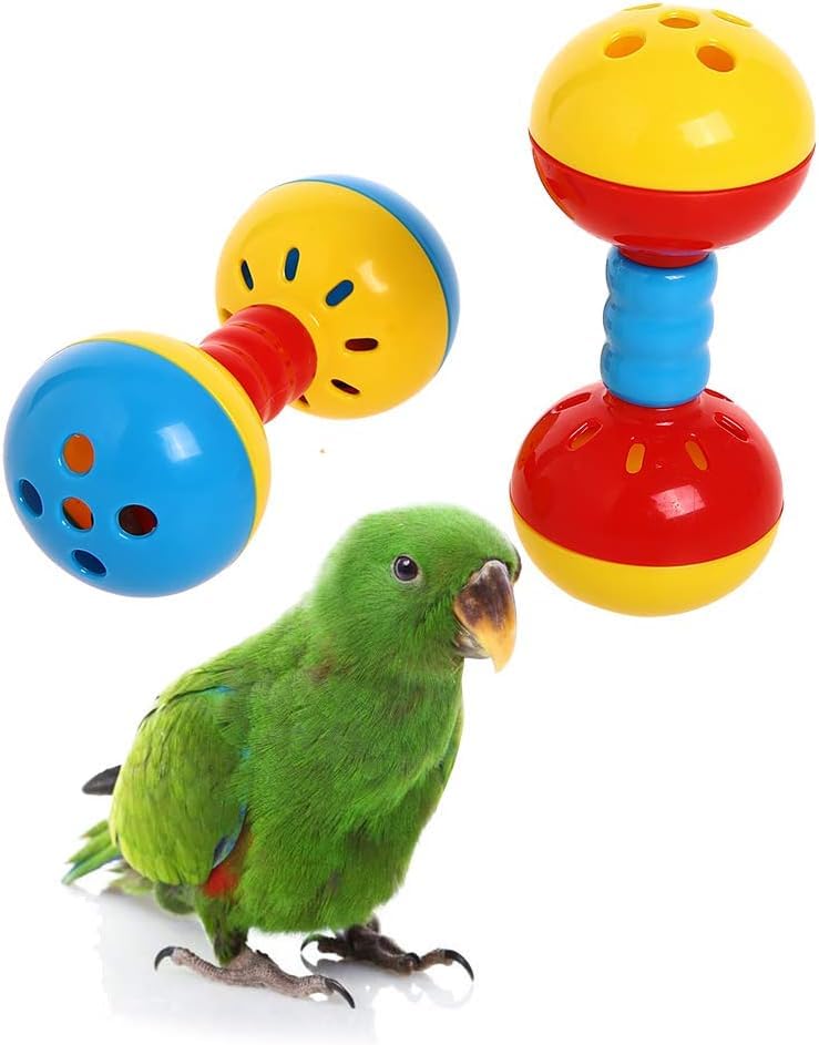 Qbleev Parakeets Conures Toys, Bird Rattles Bells Foot Toys, Enrichment Barbell Ball Toys, Play Gym Activity Center Cage Accesso