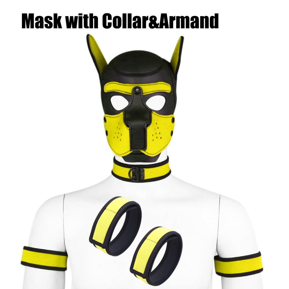 Quyuwowo Neoprene Dog Full Face Puppy Mask Removable Halloween Dog Head Mask With Collar,Armband And Shoulder Strap