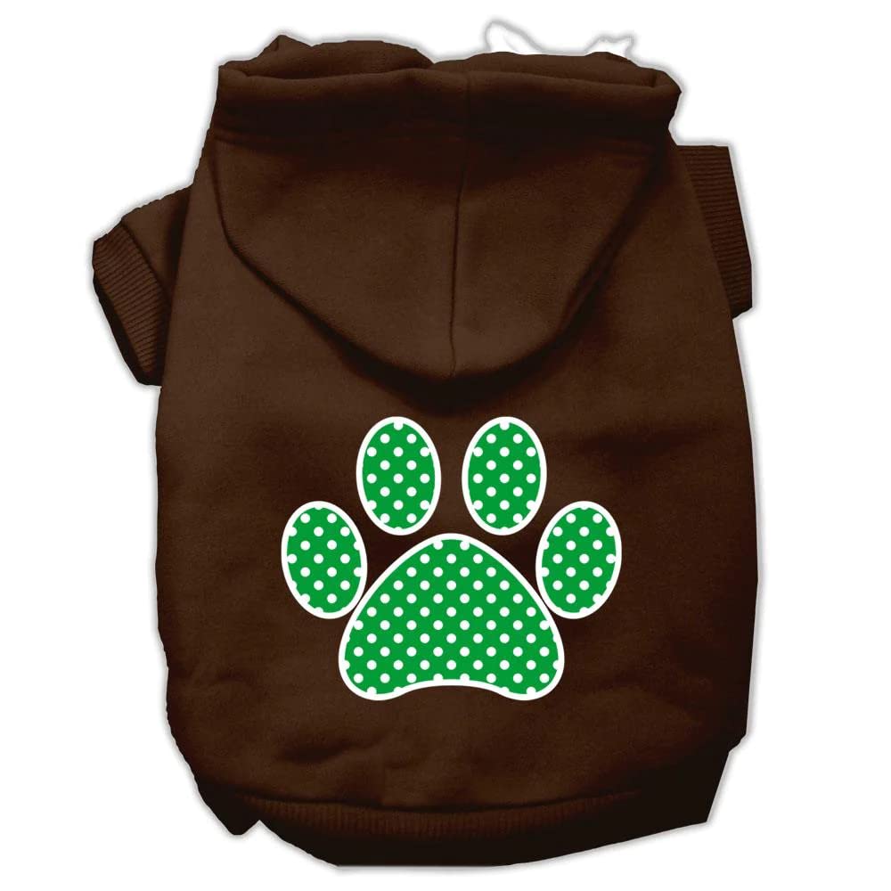 Pet Dog & Cat Hoodie Screen Printed, 'Green Swiss Dots Paw' Cream Md (6-10 Lbs.)