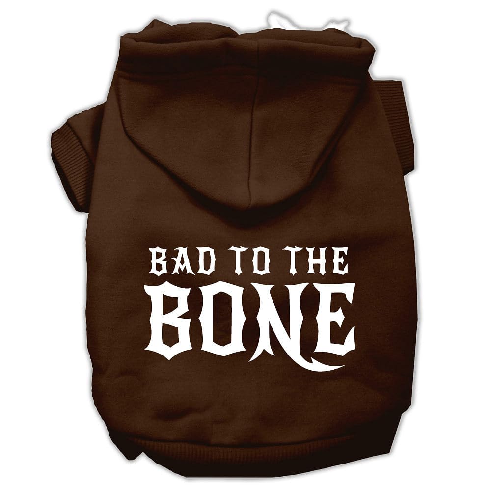Pet, Dog & Cat Hoodie Screen Printed, 'Bad To The Bone' Brown Md (6-10 Lbs.)