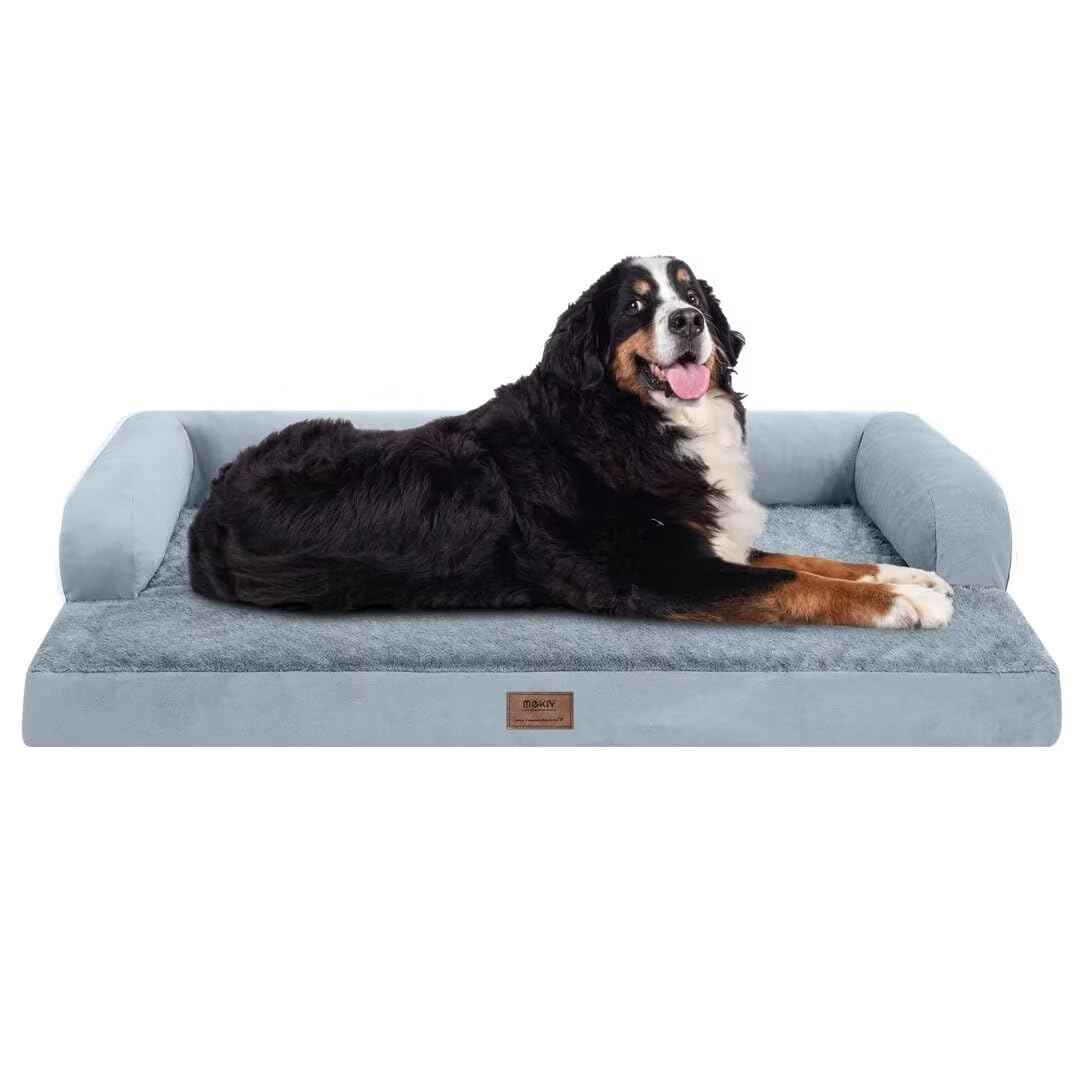Large Dog Bed Orthopedic Washable, Big Large Xxxlarge Dogs, Orthopedic Grey Extra Dog Bed With Waterproof Cover And Removable Egg Foam, Couch Bed Bolster