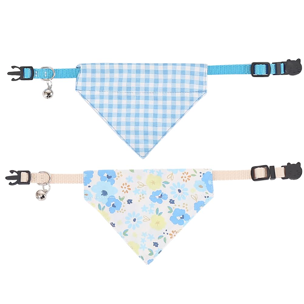 Cat Collars Breakaway With Bandana Bell Plaid Flower Pet Kitten Adjustable For Small Dog Puppies Girl Boy
