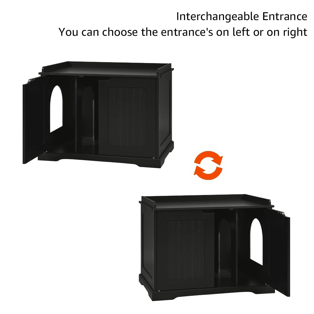 unipaws Black Cat Litter Box Enclosure Furniture, Kitty Hidden Litter Box Cover, Concealed Litter Box Cabinet, Dog Proof Cat Lit