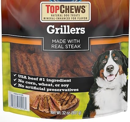 TopChews Natural Dog Treats, Grillers Made with Real Steak, Net Wt. 32 Oz