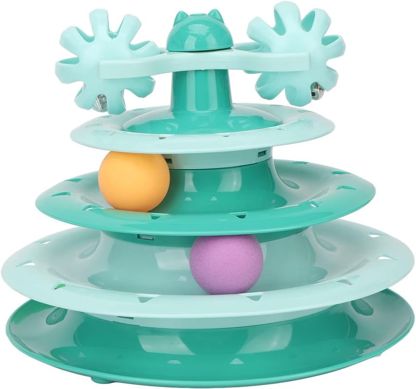 Bohobark Pet Interactive Toy Fun Roller Exerciser 4 Level Cat Teaser Ball Toy With 3 Colorful Balls
