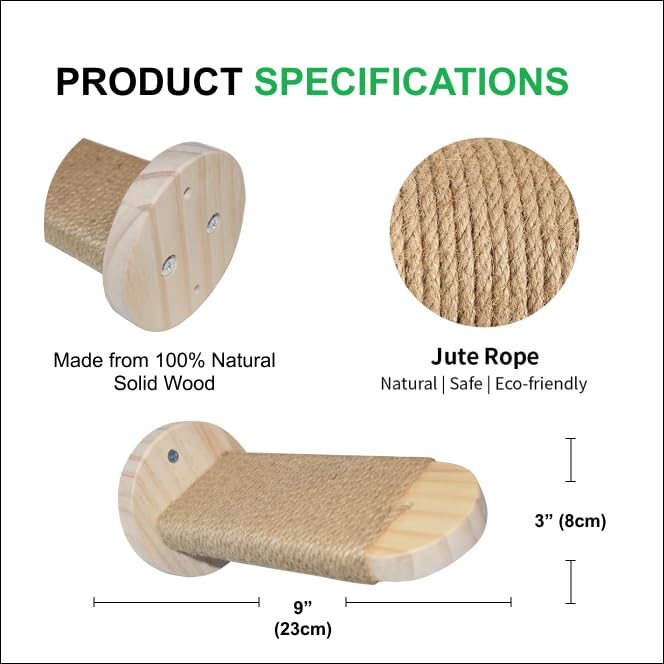 4 Pack - Cat Wall Steps Cat Ladder For Indoor Cats Natural Cat Walkways For Walls Cat Wall Climber