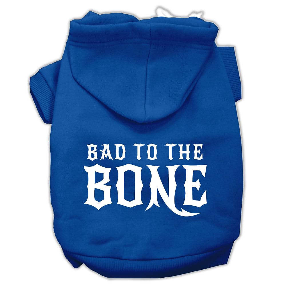 Pet, Dog & Cat Hoodie Screen Printed, 'Bad To The Bone' Blue Xs (0-3 Lbs.)