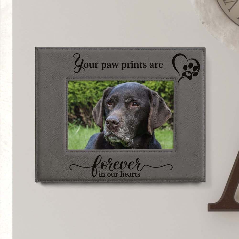 KATE POSH - Your Paw Prints are Forever in our Hearts. Engraved Leather Picture Frame. Memorial Pet Gift, Loss of Dog and Cat, P