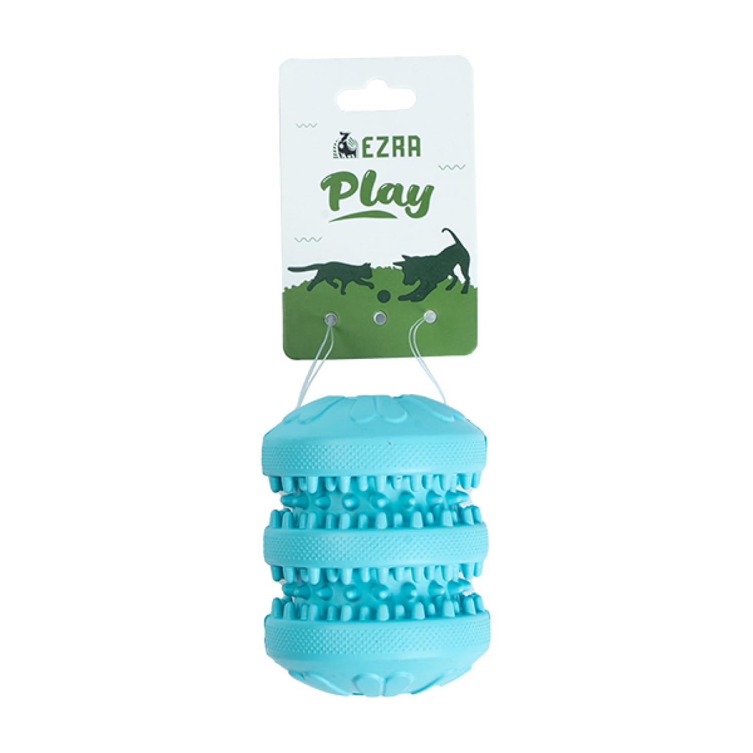 Ezra Play Treat Cylinder Dog Chew Toy  Blue | Durable NonToxic Rubber, Textured For Dental Health | Interactive Fetch & Chew T