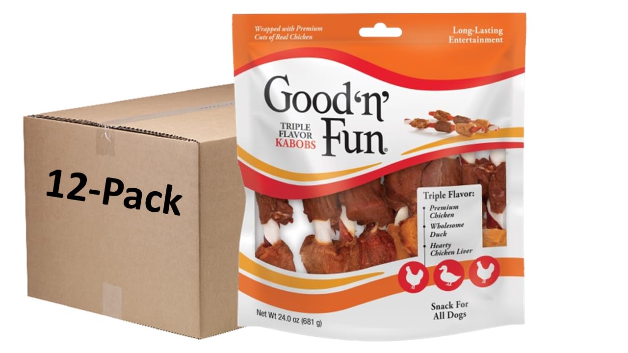 Good n Fun Triple Flavored Rawhide Kabobs for Dogs 36 Count (Pack of 12)