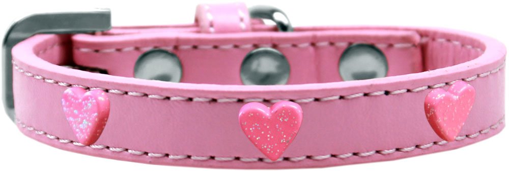 Mirage Pet Products 631-13 LPK20 Pink Glitter Heart Widget Dog Collar Light Pink, Size 20