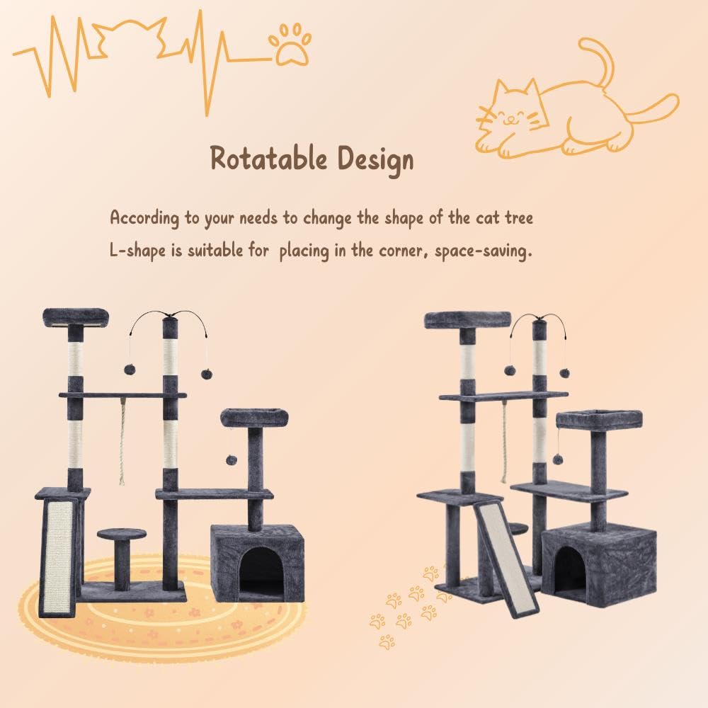 Yaheetech Rotatable Cat Tree 53.5In Multi-Level Cat Tower For Indoor Kittens/Large Cats, Pet House With Scratching Posts,Climbin