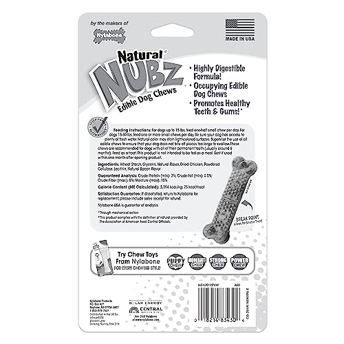 Nylabone Nubz Natural Edible Chew Treats for Dogs, Long Lasting Chews Made in USA, Chicken Flavor, Small - Up to 25 lbs. (8 Coun