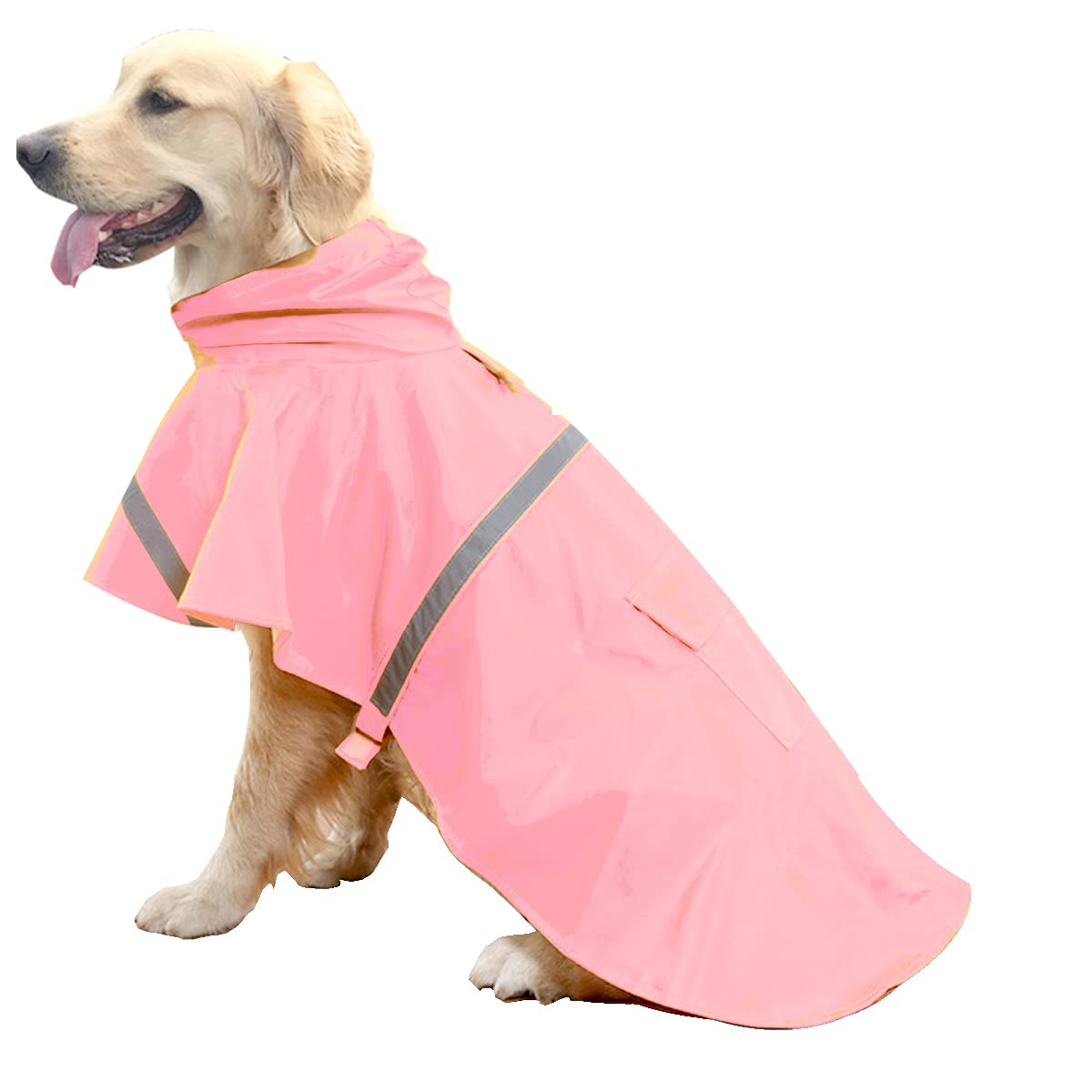 Hapee Dog Raincoats For Large Dogs With Reflective Strip Hoodie,Rain Poncho Jacket For Dogs
