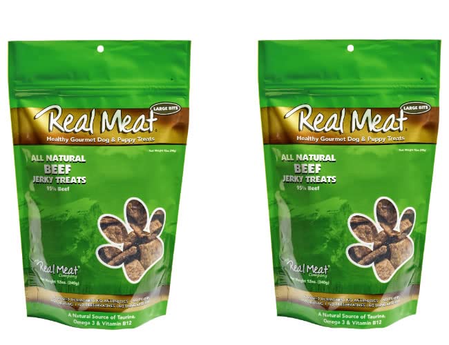 Real Meat Dog Treats - Two 12oz Bag of Bite-Sized Air-Dried Beef Jerky for Dogs - Grain-Free Jerky Treats with 95% Free-Range, G