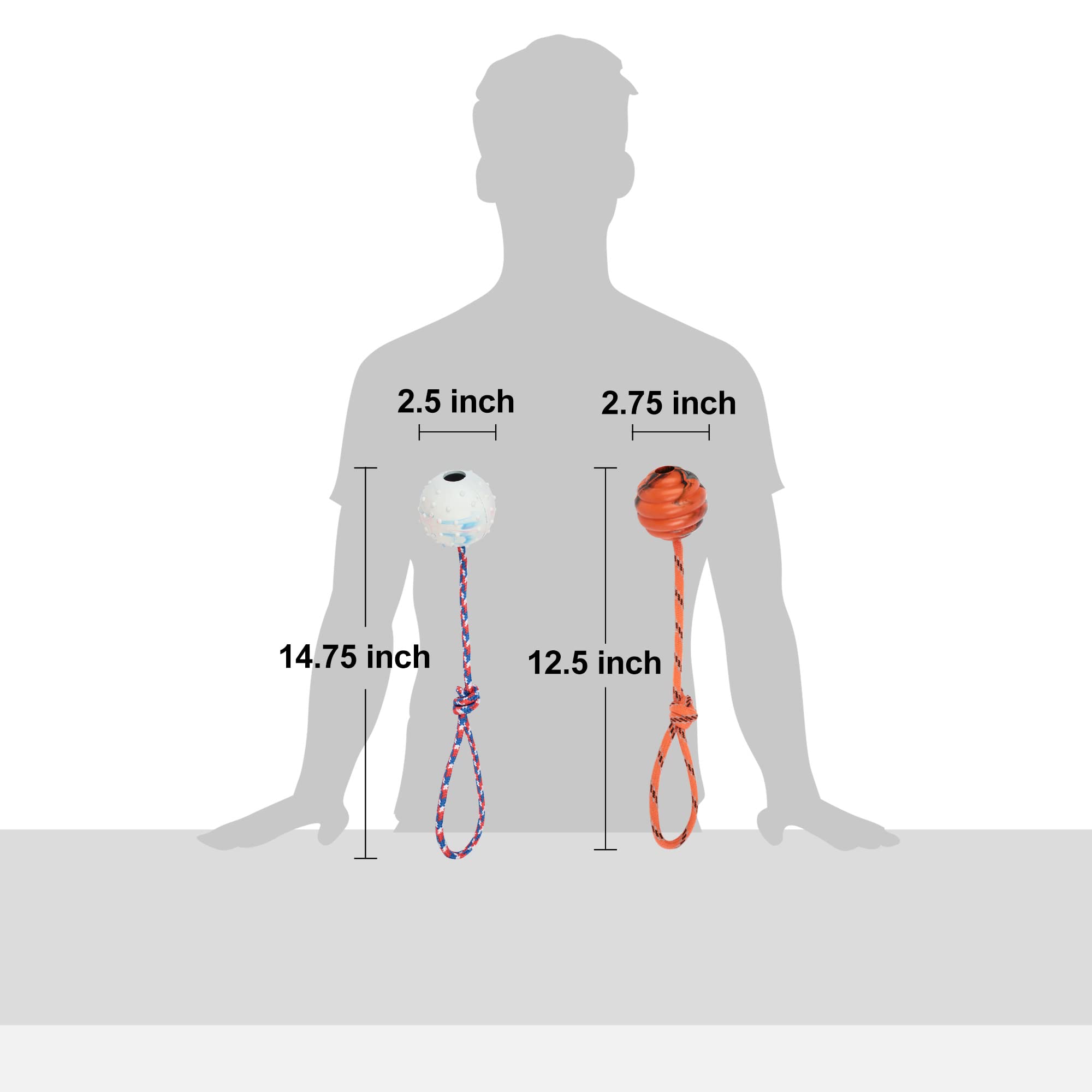 Primepets Dog Training Ball On Rope, 2 Pcs Solid Rubber Rope Ball, Tug Ball Toy For Medium And Small Dog, Tough Rope Toy, Non-Toxic And Durable Dog Toys