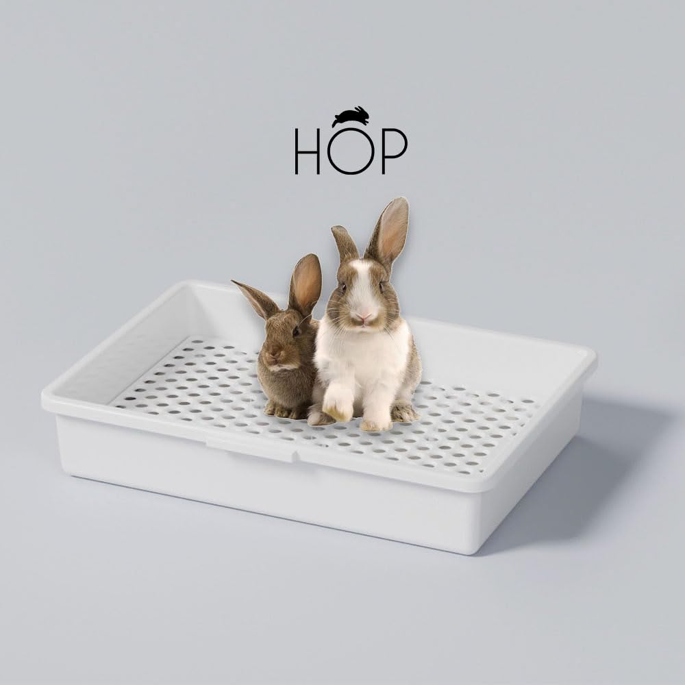 Hop Rabbit Litter Box, Less Mess With Built-In Hay Feeder Designed For Rabbits/Bunnies. Includes Removable Cover And Pan. Bpa-Fr