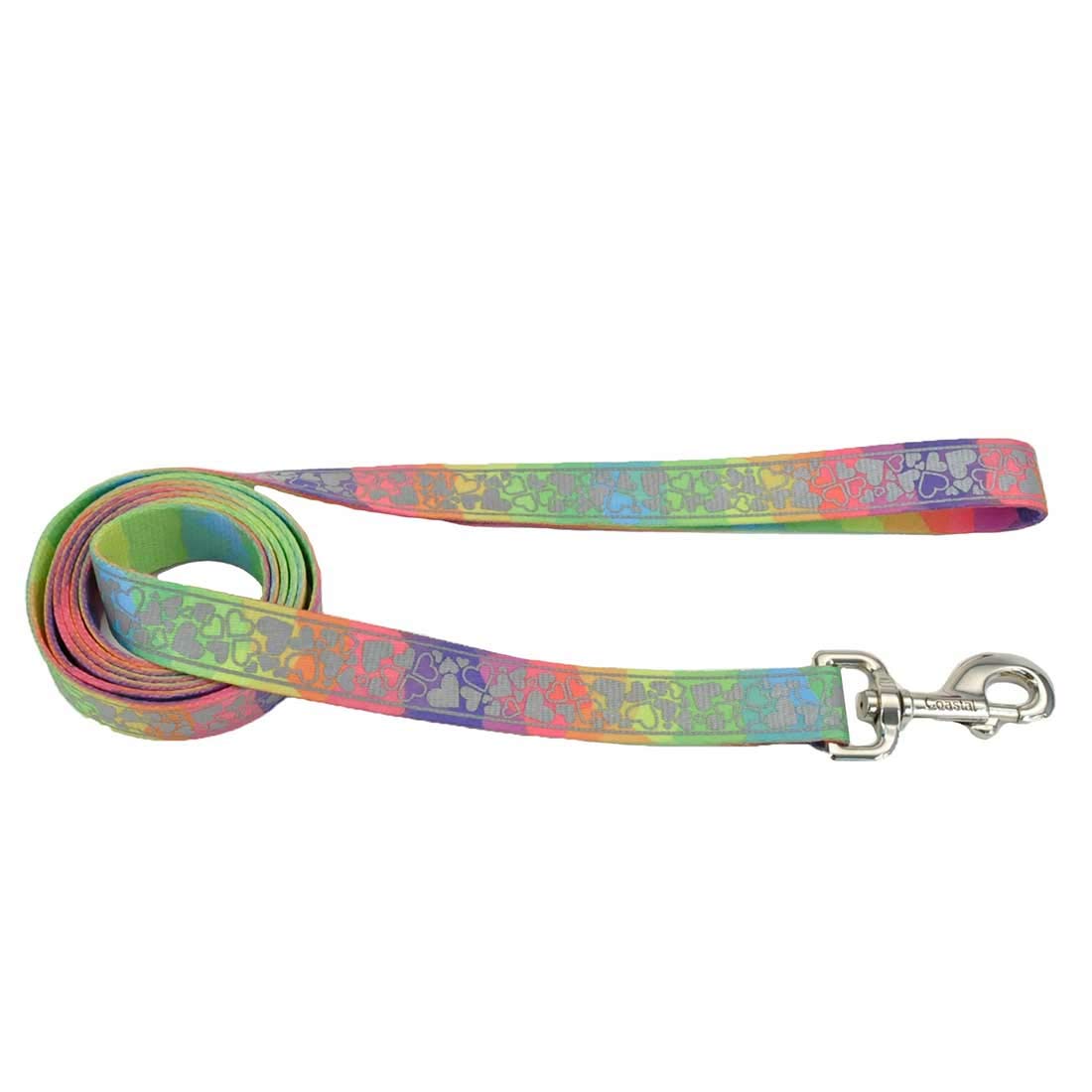 Coastal - Lazer Brite - Lazerbrite Patterned Leash, Rainbow Hearts, 1'' X 6'