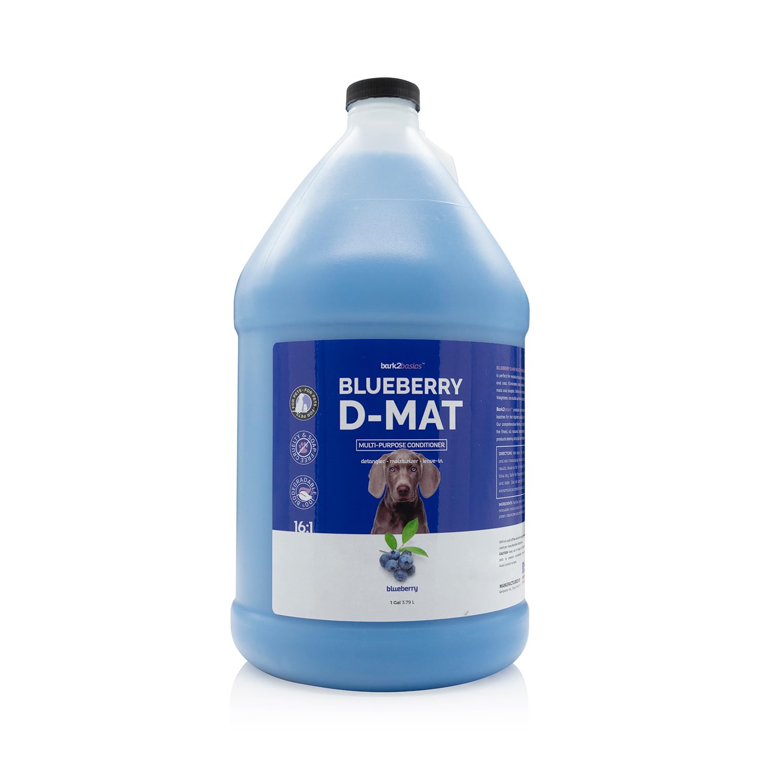 Bark 2 Basics Blueberry D-Mat Dog Conditioner, 1 Gallon | All Natural Ingredients, Multi-Purpose, Static Eliminating, Loosens Tough Mats And Tangles, Aids In Deshedding