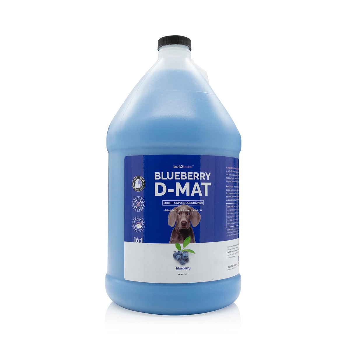 Bark 2 Basics Blueberry D-Mat Dog Conditioner, 1 Gallon | All Natural Ingredients, Multi-Purpose, Static Eliminating, Loosens Tough Mats And Tangles, Aids In Deshedding