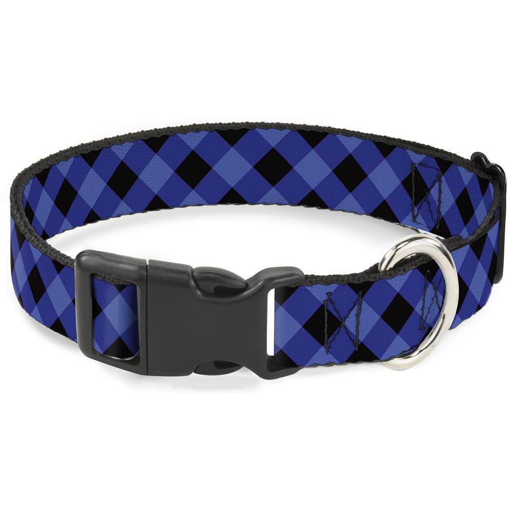 Buckle-Down Pc-W30431-S Diagonal Buffalo Plaid Black/Blue Plastic Clip Collar, Small/9-15'