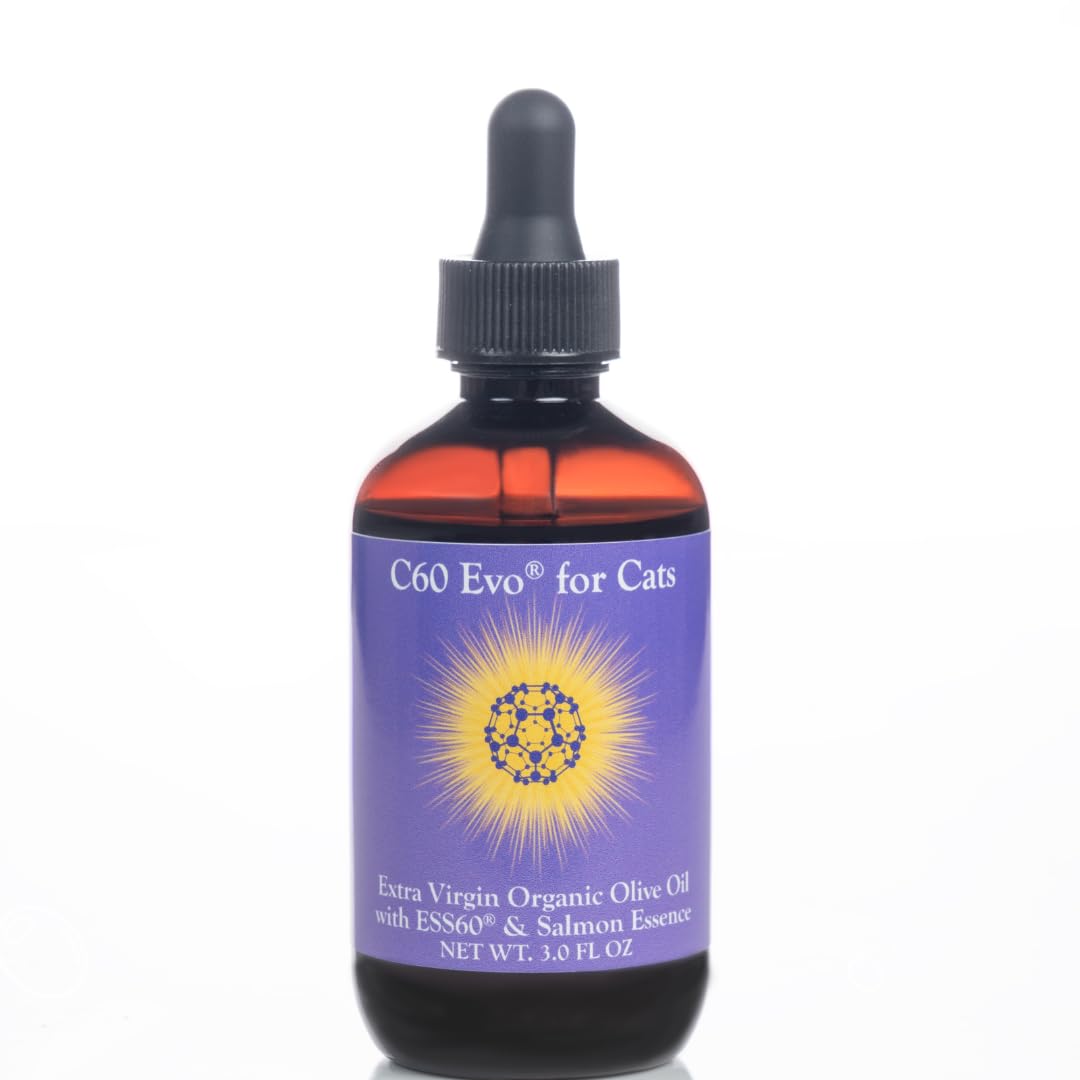 ESS60 Olive Oil for Cats - Organic Extra Virgin Olive Oil, Pure C60 ESS60 (.8 mg/mL) & Natural Salmon Essence to Support Your Ca