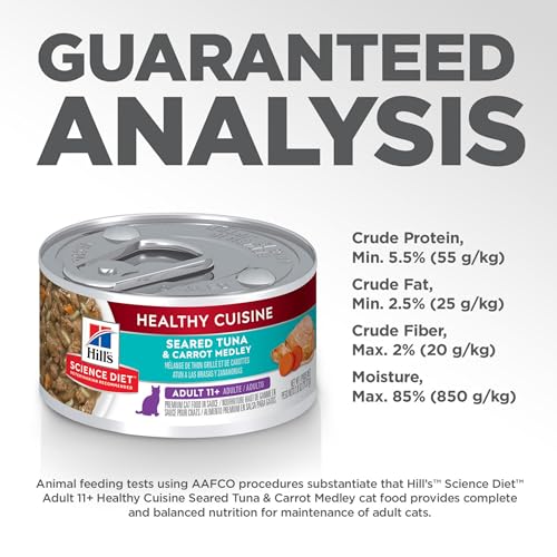 Hills Science Diet Healthy Cuisine, Senior Adult 11+, Great Taste, Wet Cat Food, Seared Tuna & Carrot Stew, 2.8 oz Can, Case of
