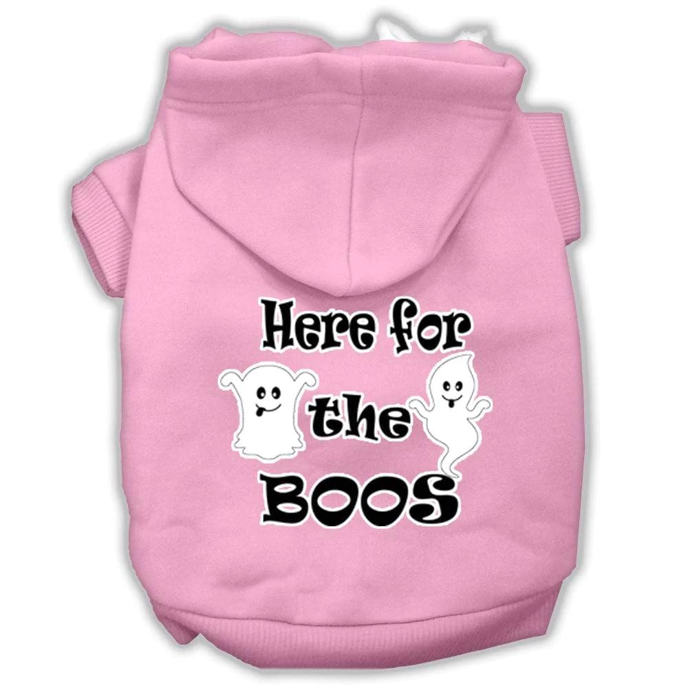 Halloween Pet, Dog & Cat Hoodie Screen Printed, 'Here For The Boos' Light Pink Lg (10-14 Lbs.)