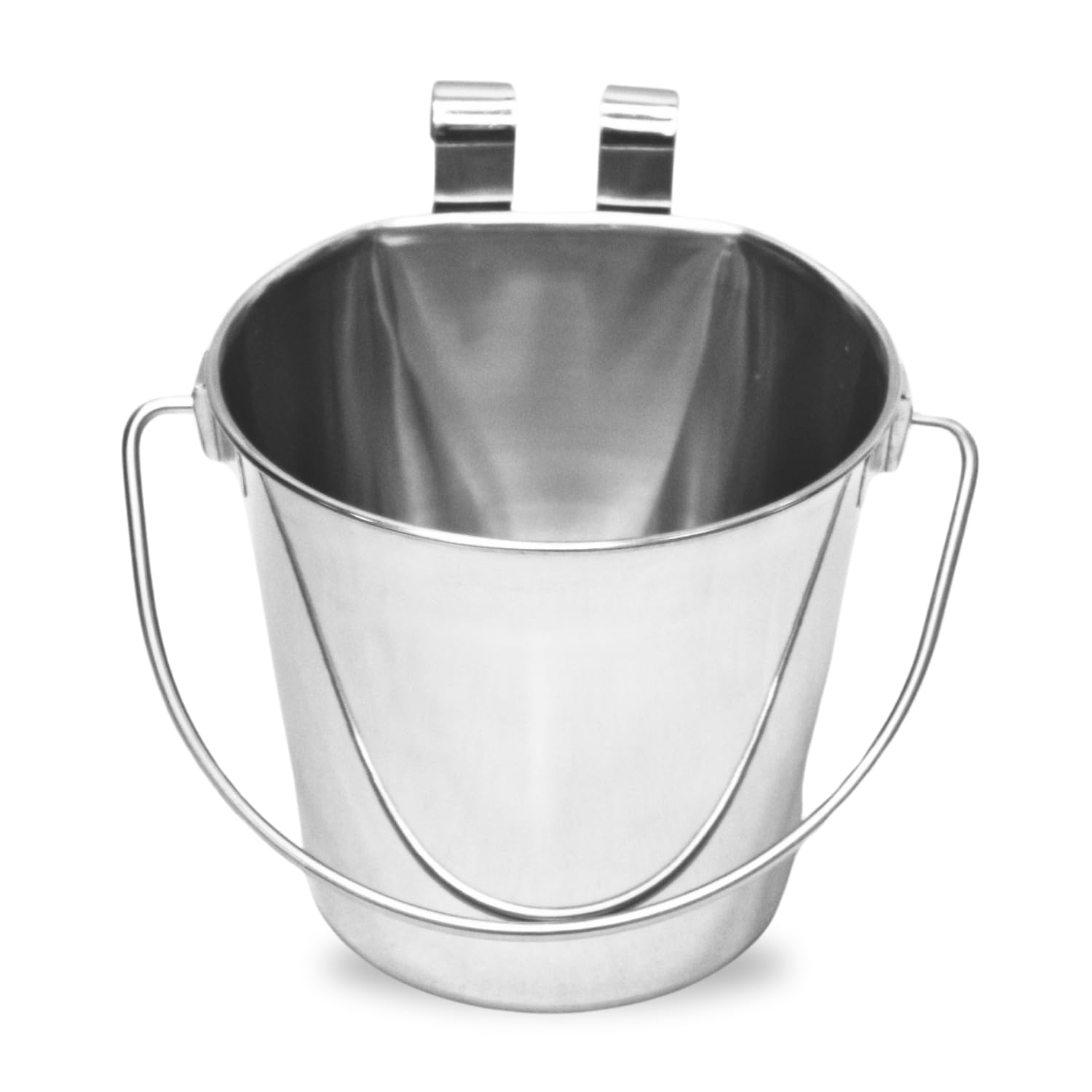 AASPIRE PETS Heavy Duty Stainless Steel 9 Qt Flat Sided Dog Buckets - Dual Hooks Hanging Food & Water Bucket Dogs, Horse, Kennel