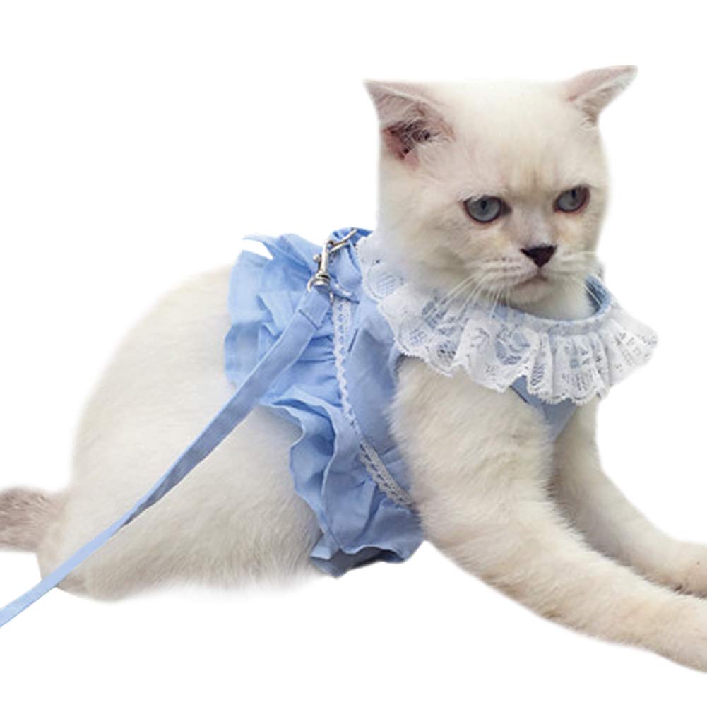 Creation Core Breathable Cat Lace Dress Harness With Matching Lead Leash Set(Blue,Xl)
