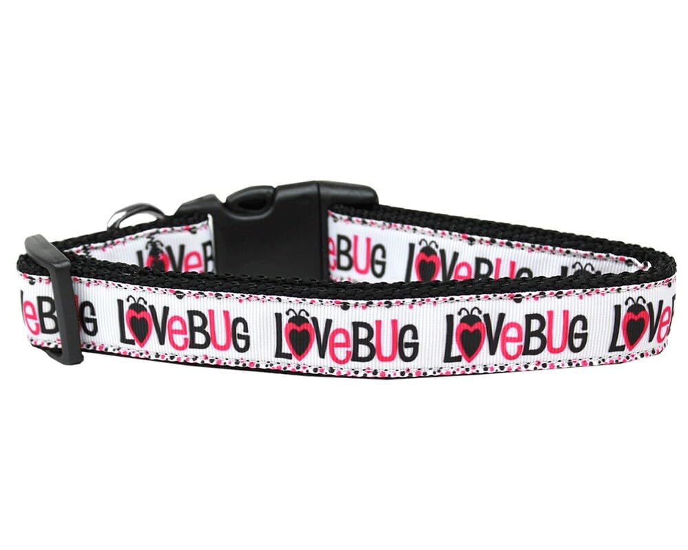 Pet Dog & Cat Nylon Collar or Leash, &quot;Love Bug&quot; MD Narrow Collar
