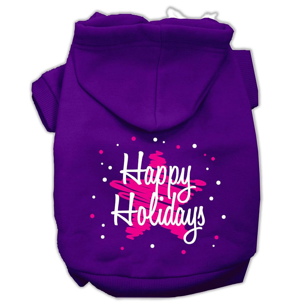Mirage Pet Products Scribble Happy Holidays Screenprint Pet Hoodies, Small, Purple