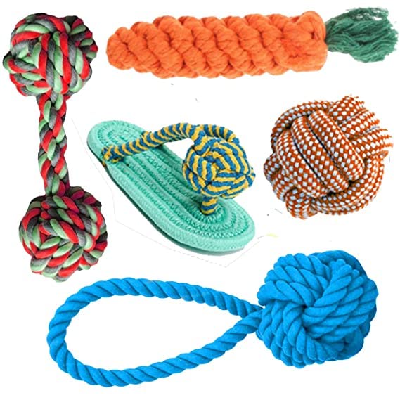 Psk Pet Mart 5 In 1 Combo Durable Teething Rope Toy For Teeth Cleaning Chewers Puppies