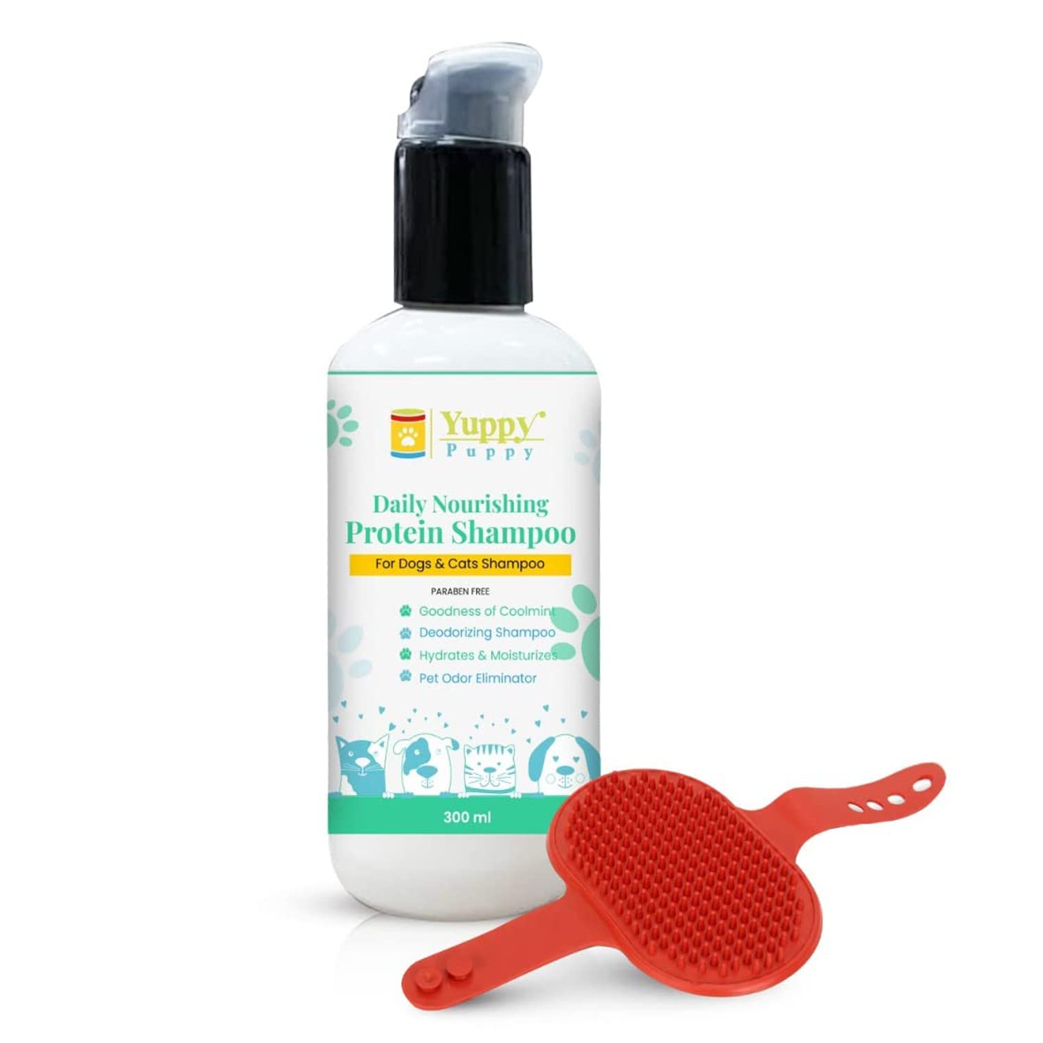 Yuppy Puppy Daily Nourishing Protein Shampoo And Bathing Brush Soothing Moisturizing And Gentle Cleansing For Dogs And Cats - (3