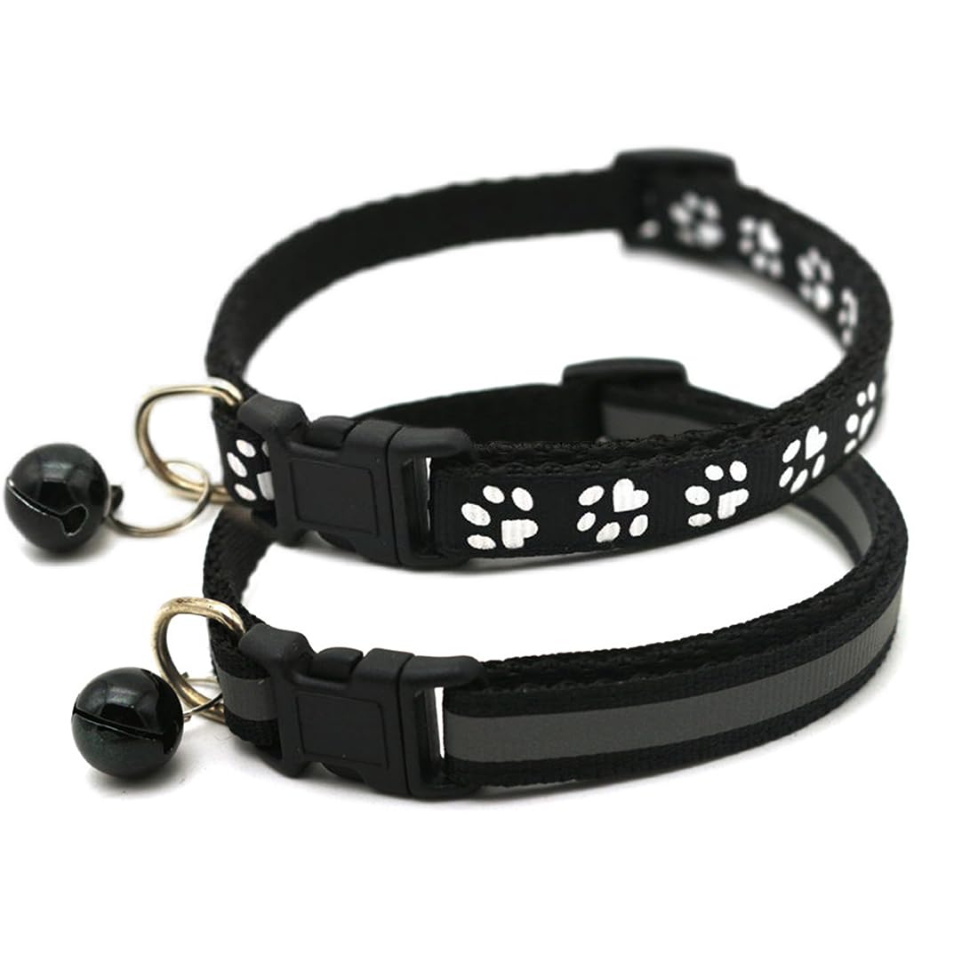 Black Cat Collar With Bell, 2-Pack Basic & Reflective Puppy Collar With Bells For Xxs Xs Small Pet Dogs Boy Tiny Kitten Male Ani