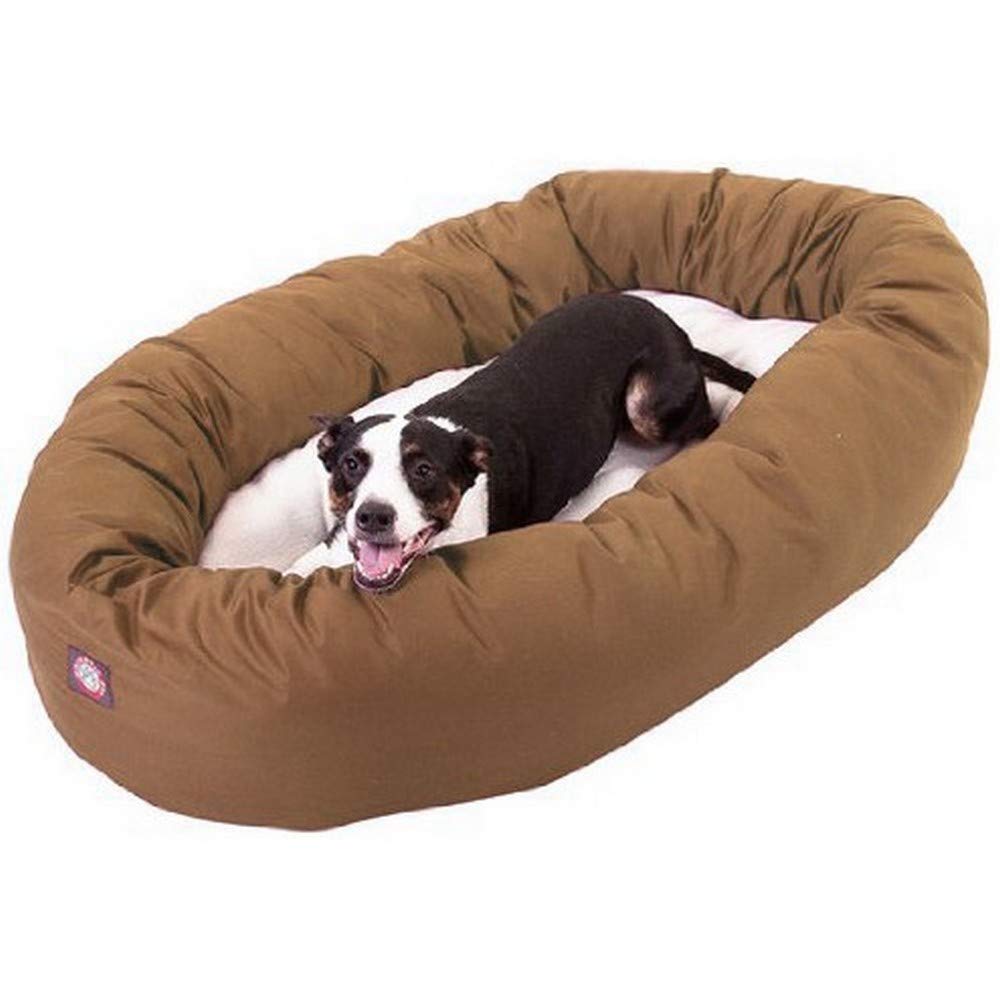 40 Inch Khaki & Sherpa Bagel Dog Bed By Majestic Pet Products