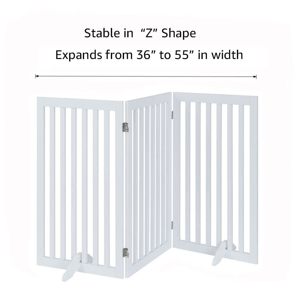 Unipaws 36H Free Standing Pet Gate For Dog Cat Baby, Tall Wooden Dog Gates For Doorway, Stairs, Foldable Pet Fence For The House