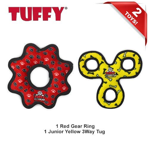 TUFFY - World s Tuffest Soft Dog Toy - Junior 3 Way Tug - Squeakers - Multiple Layers. Made Durable, Strong & Tough. Interactiv