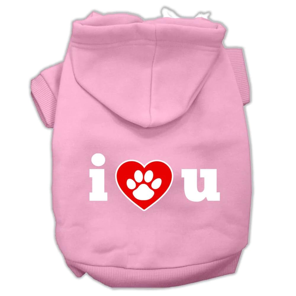 Pet Dog & Cat Hoodie Screen Printed, I Love U Brown XL (14-20 lbs.)
