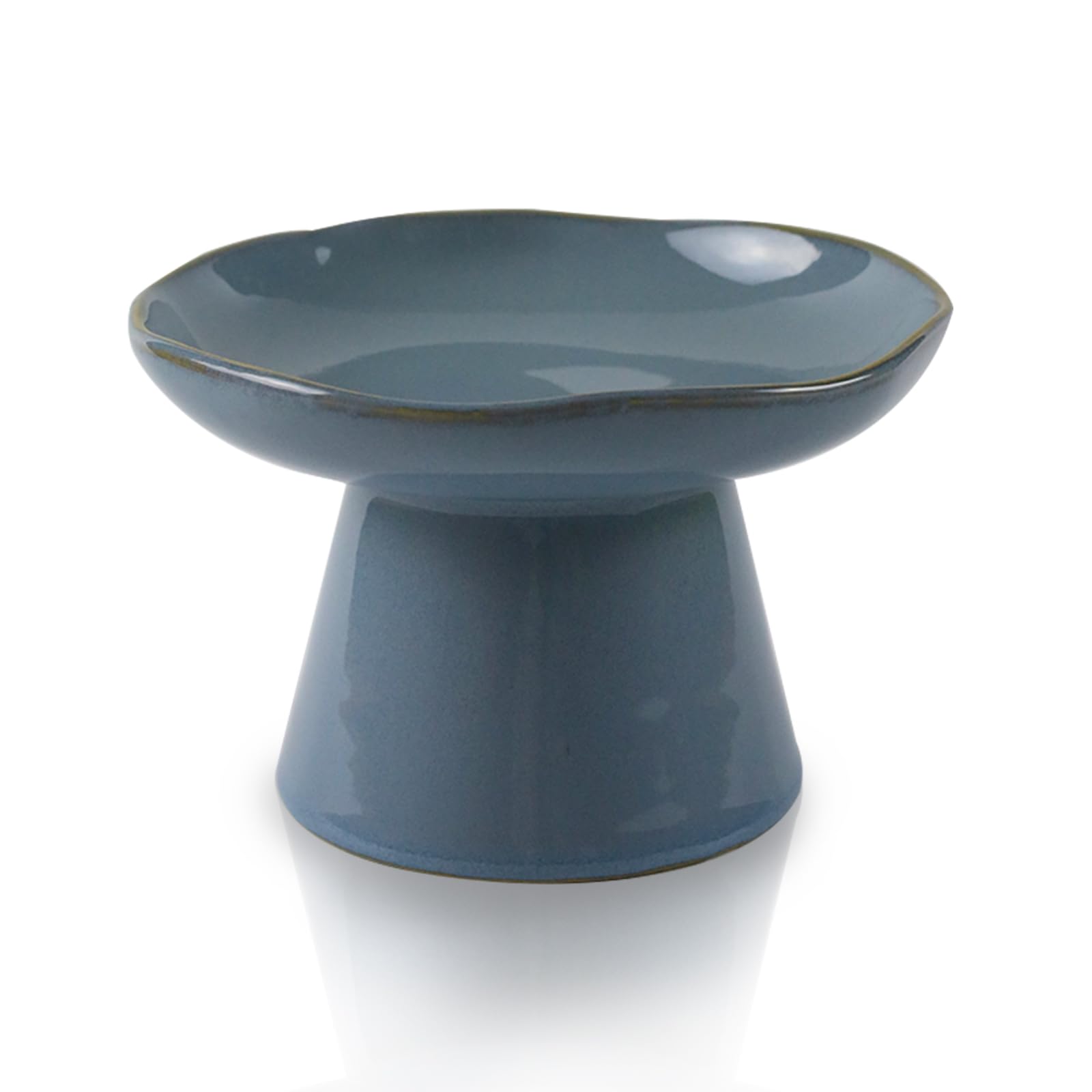 Wide Shallow 6.1 Raised Cat Bowls, Ceramic Elevated Food Bowl for Flat Faced Cats and Small Dogs, Porcelain Feeder Bowl, Stress 