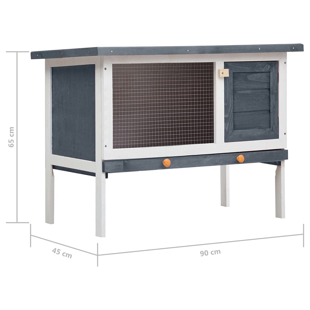 vidaXL Gray Outdoor Rabbit Hutch - Durable Wood & Iron Wire, Weather Resistant, Easy-Clean Design, 35.4L x 17.7W x 25.6H