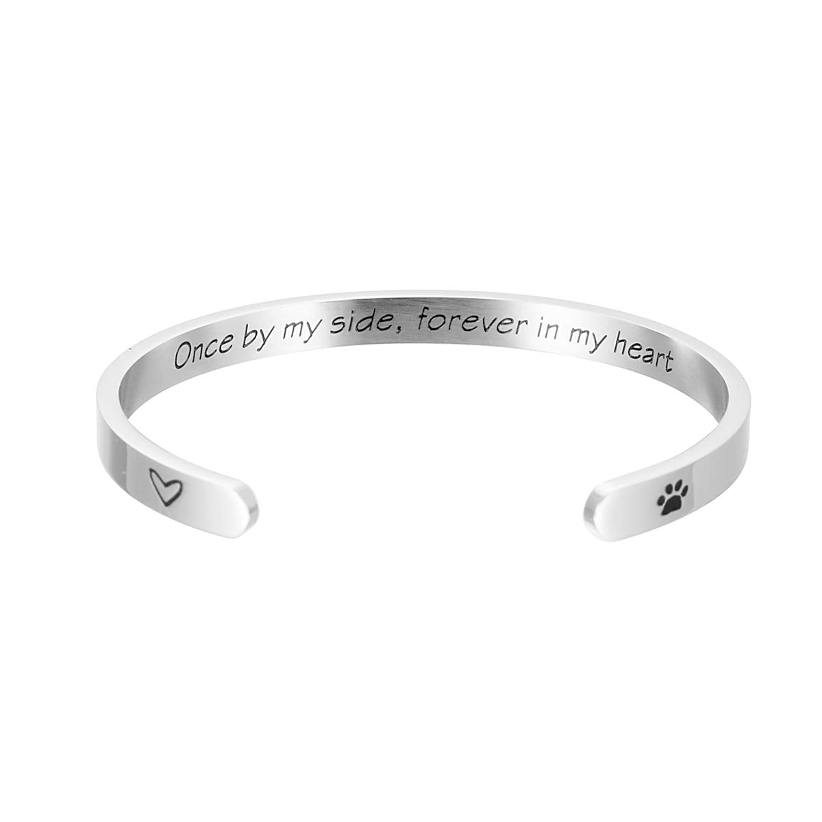 omodofo Pet Memorial Bracelet Once by My Side Forever in My Heart Pet Sympathy Gift Pet Remembrance Jewelry Dog Memorial Cuff Lo