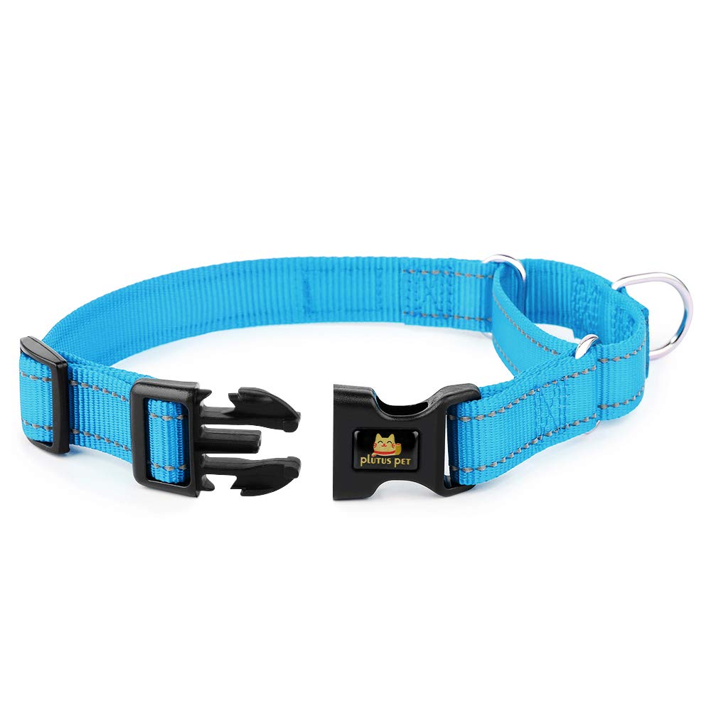 Plutus Pet Reflective Martingale Collar With Quick Snap Buckle,No Pull Dog Choker Collar For Small Medium Large Dogs,L,Blue