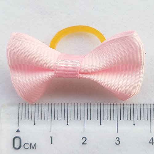 Chenkou Craft New 40Pcs(20Pairs) Puppy Yorkie Dog Hair Bow Pure Ribbon With Rubber Band 40Mm Pet Grooming Products Mix Colors Varies Patterns Pet Hair Bows (Pure Ribbon Rubber Bow)