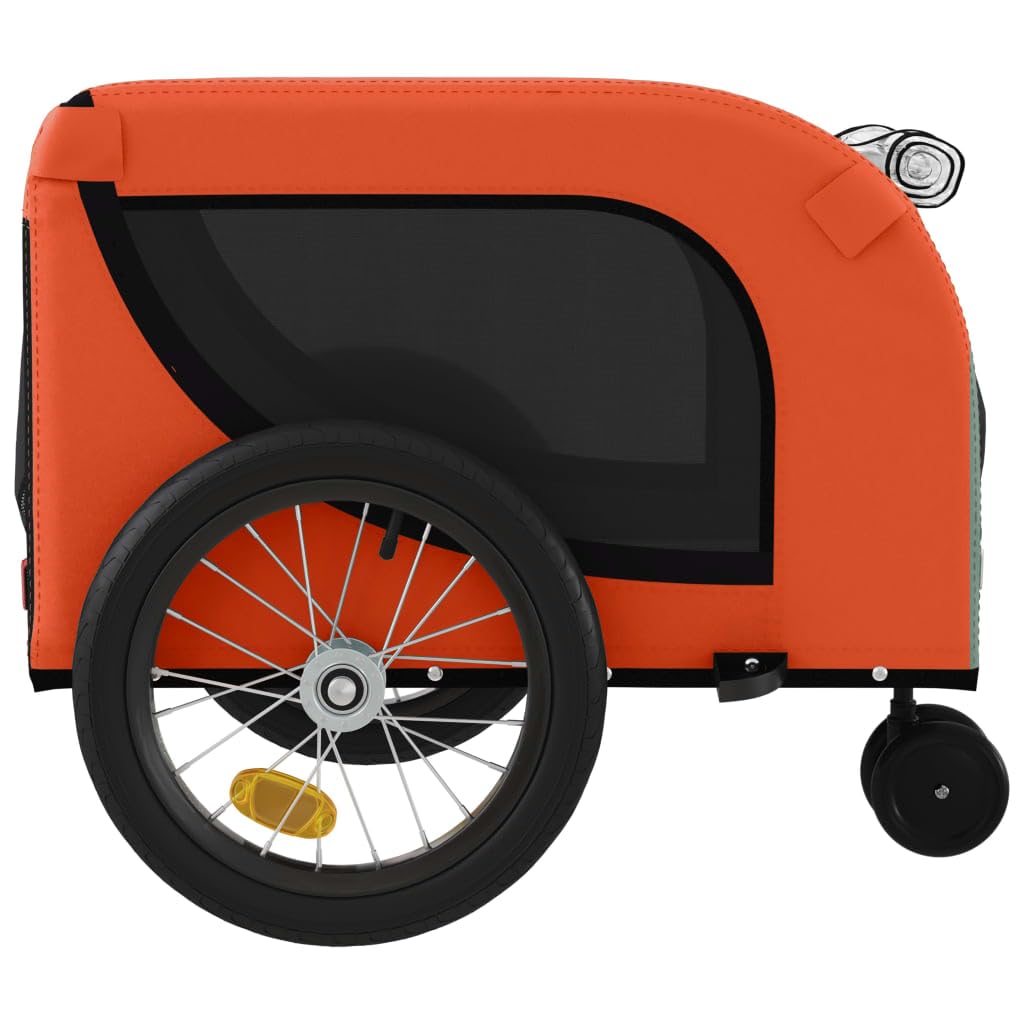 vidaXL Pet Bike Trailer - Orange & Black - Oxford Fabric, Iron Frame, 49.2&quot; x 24.8&quot; x 26&quot; - Reflectors & Safety Flag - Multifunctional Carrier for Pets, Groceries, Camping