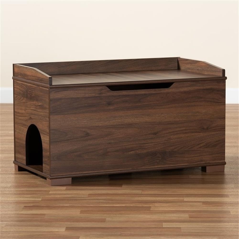 Baxton Studio Mariam Modern and Contemporary Walnut Brown Finished Wood Cat Litter Box Cover House